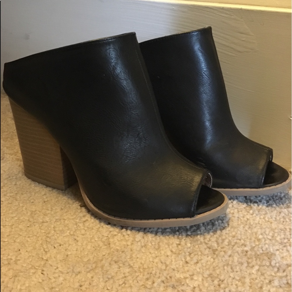 Black block heel mules